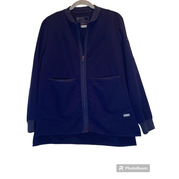FIGS Scrub Jacket Women’s Size Large Navy Ribbed Collar - Picture 1 of 6